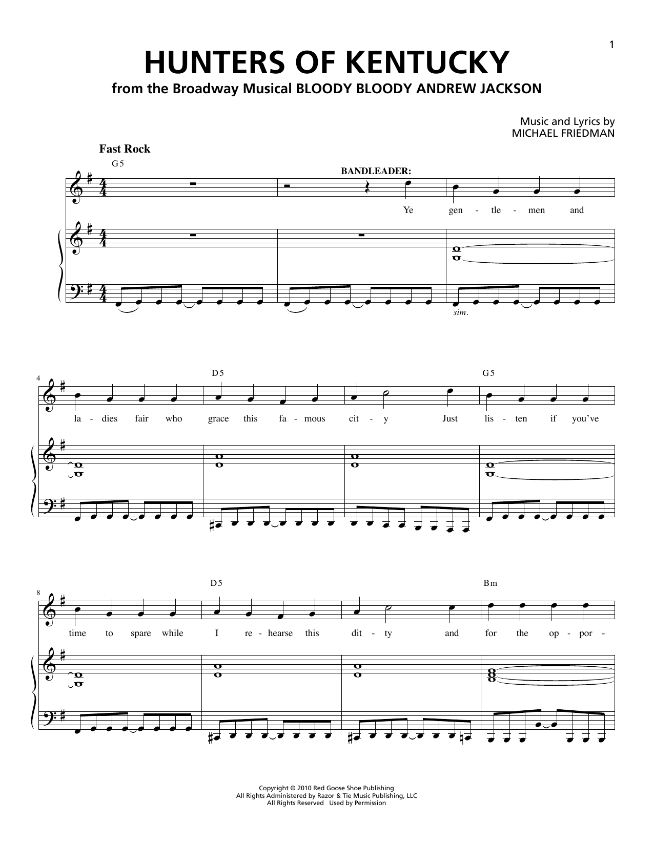 Michael Friedman Hunters Of Kentucky sheet music notes and chords arranged for Piano & Vocal