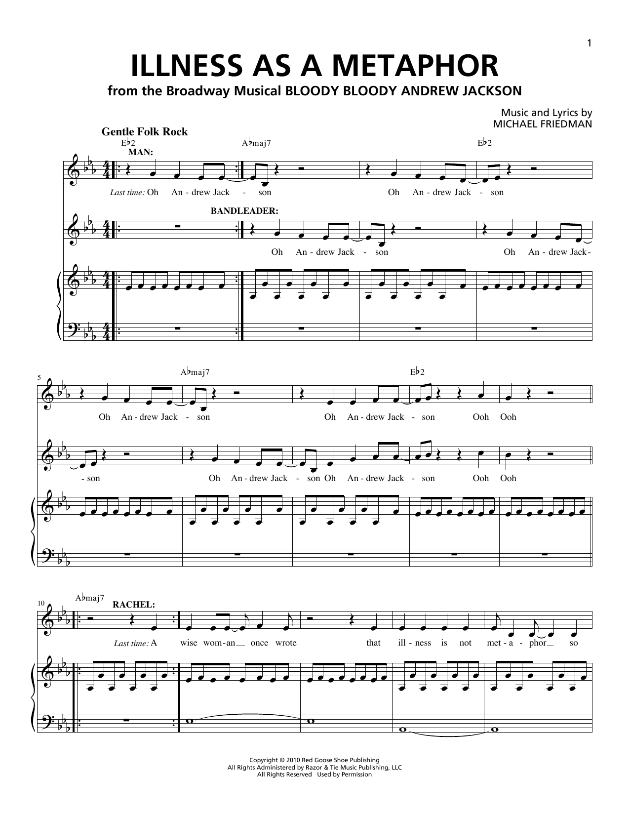 Michael Friedman Illness As A Metaphor sheet music notes and chords arranged for Piano & Vocal