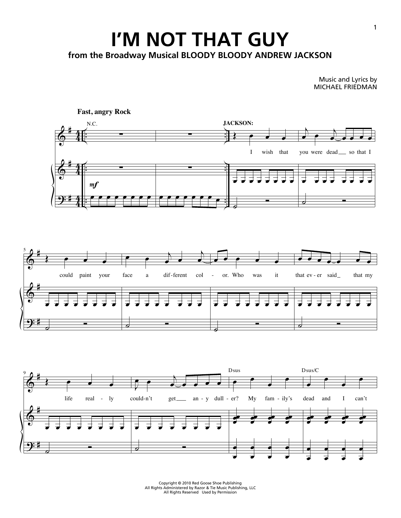 Michael Friedman I'm Not That Guy sheet music notes and chords arranged for Piano & Vocal