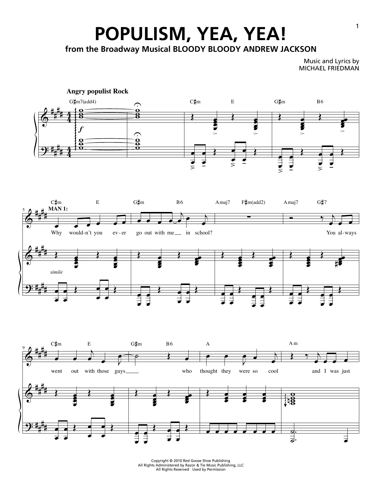 Michael Friedman Populism, Yea, Yea! sheet music notes and chords arranged for Piano & Vocal