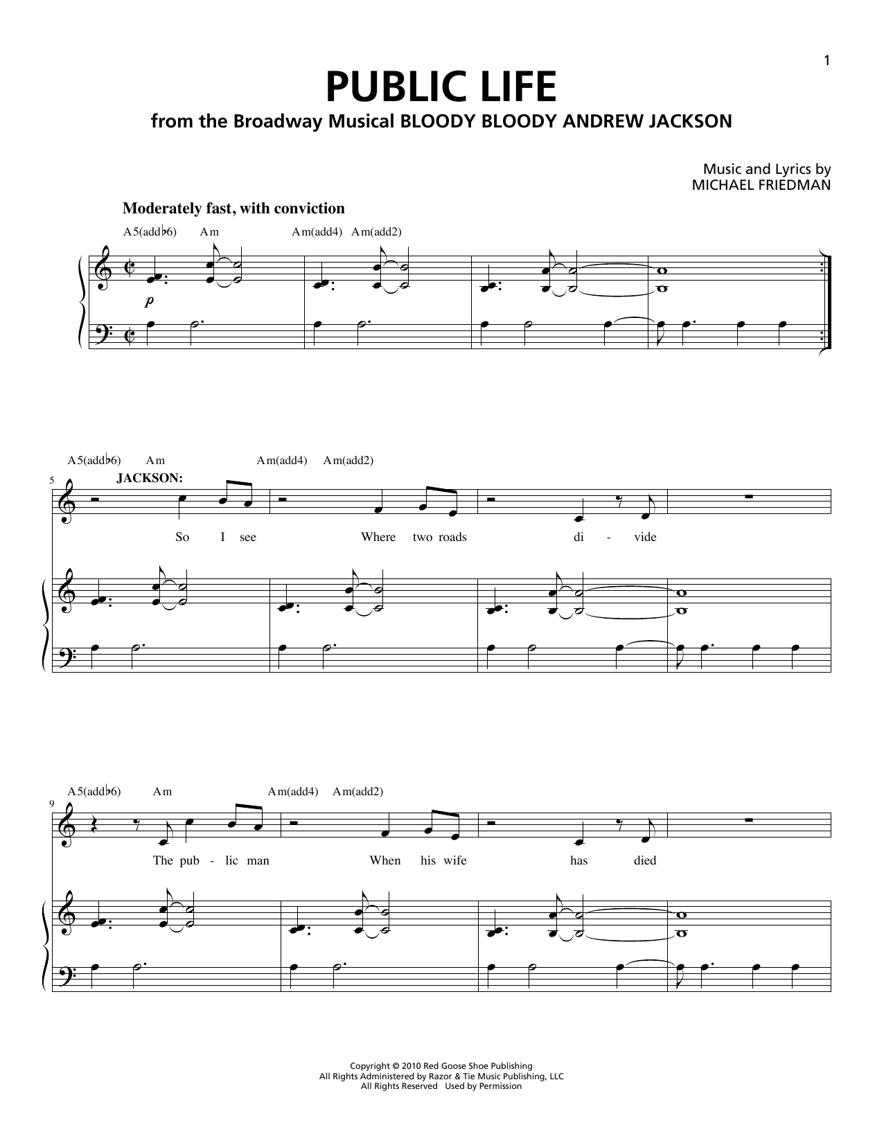 Michael Friedman Public Life sheet music notes and chords arranged for Piano & Vocal