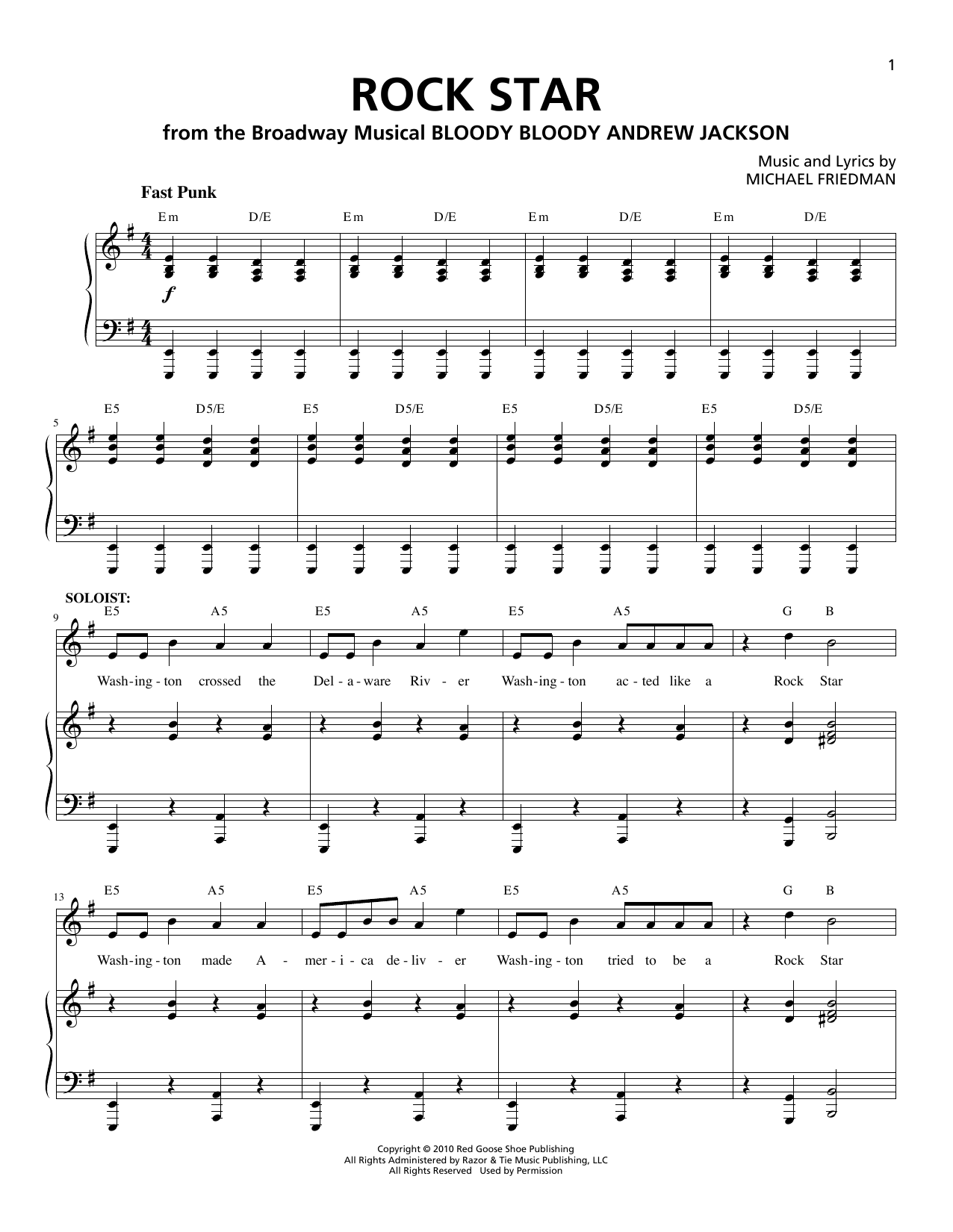 Michael Friedman Rock Star sheet music notes and chords arranged for Piano & Vocal