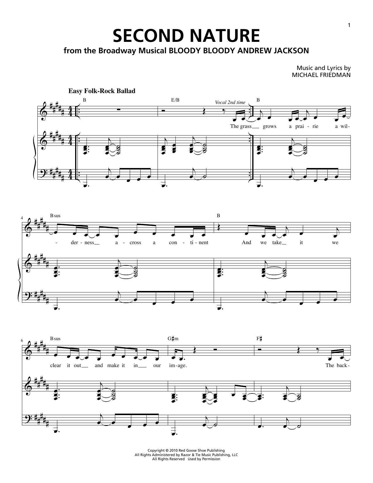 Michael Friedman Second Nature sheet music notes and chords arranged for Piano & Vocal