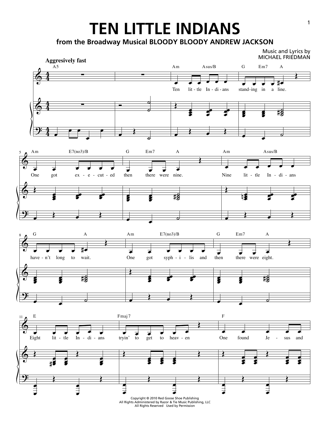 Michael Friedman Ten Little Indians sheet music notes and chords arranged for Piano & Vocal
