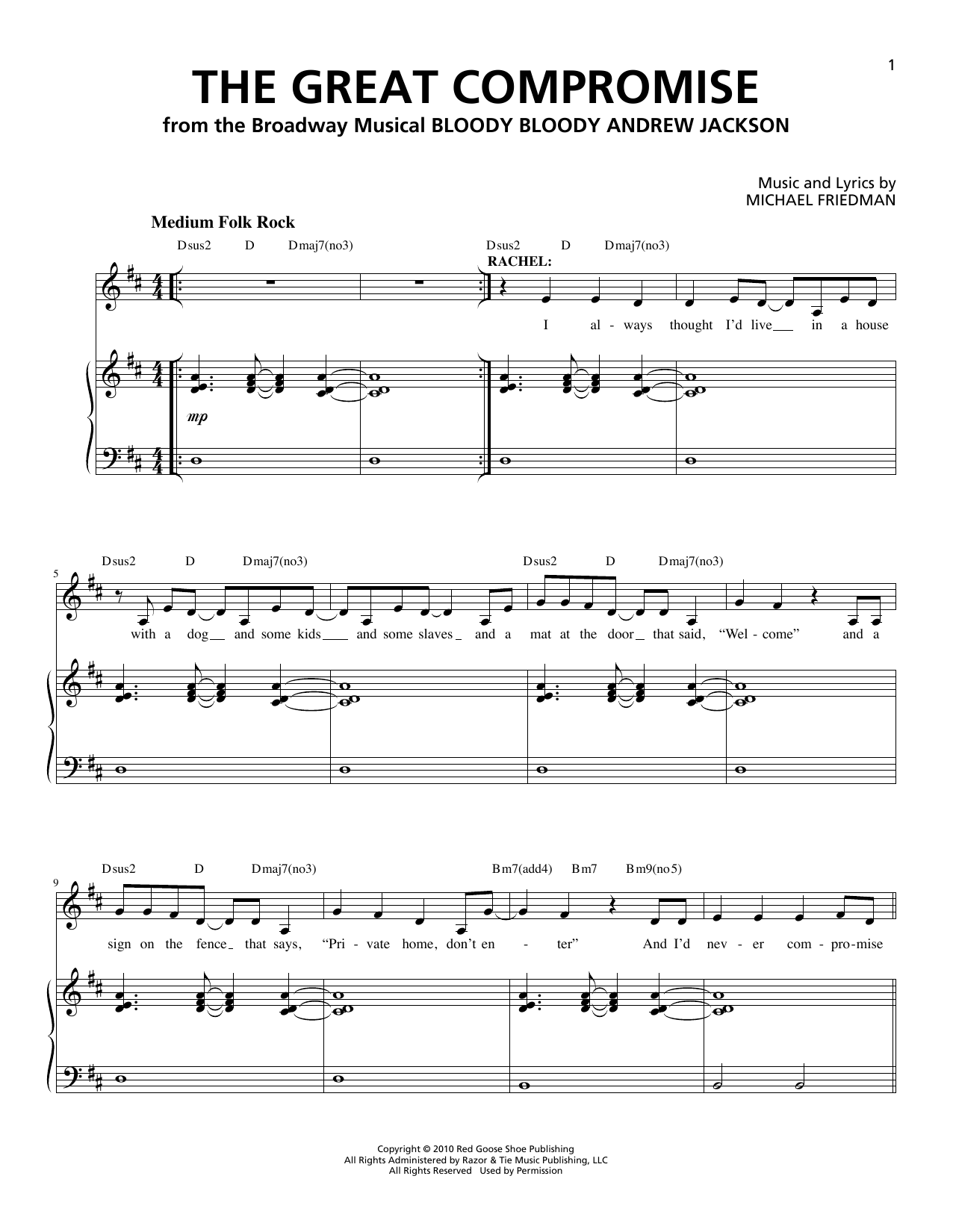 Michael Friedman The Great Compromise sheet music notes and chords arranged for Piano & Vocal