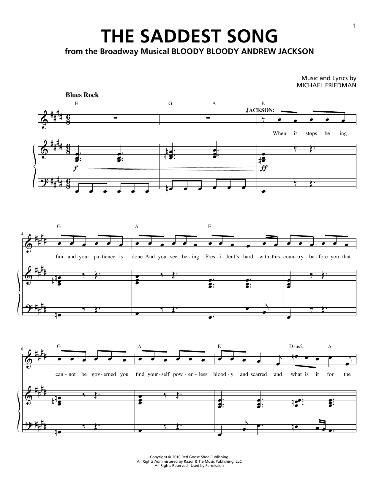 Michael Friedman The Saddest Song sheet music notes and chords arranged for Piano & Vocal