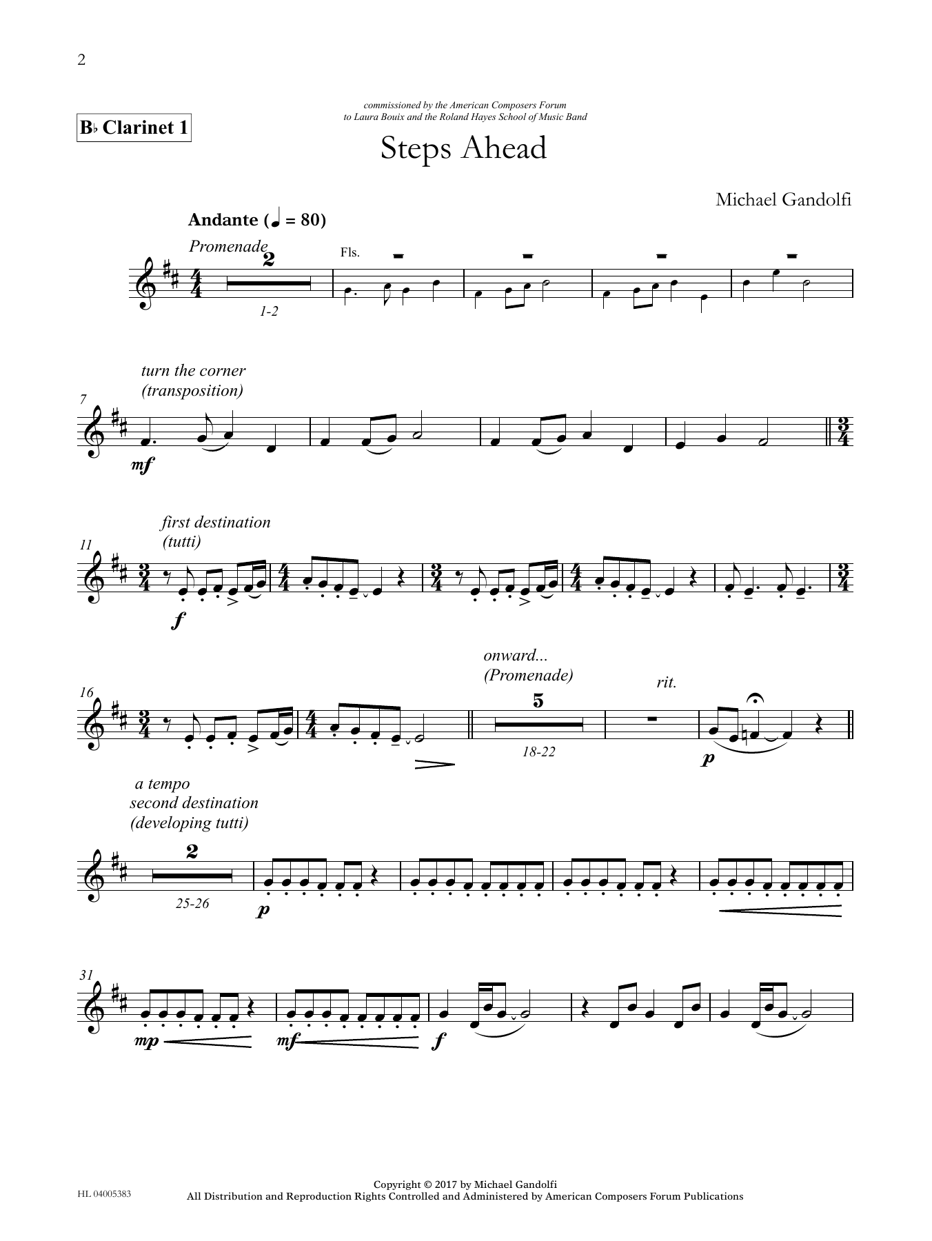 Michael Gandolfi Steps Ahead - Bb Clarinet 1 sheet music notes and chords arranged for Concert Band