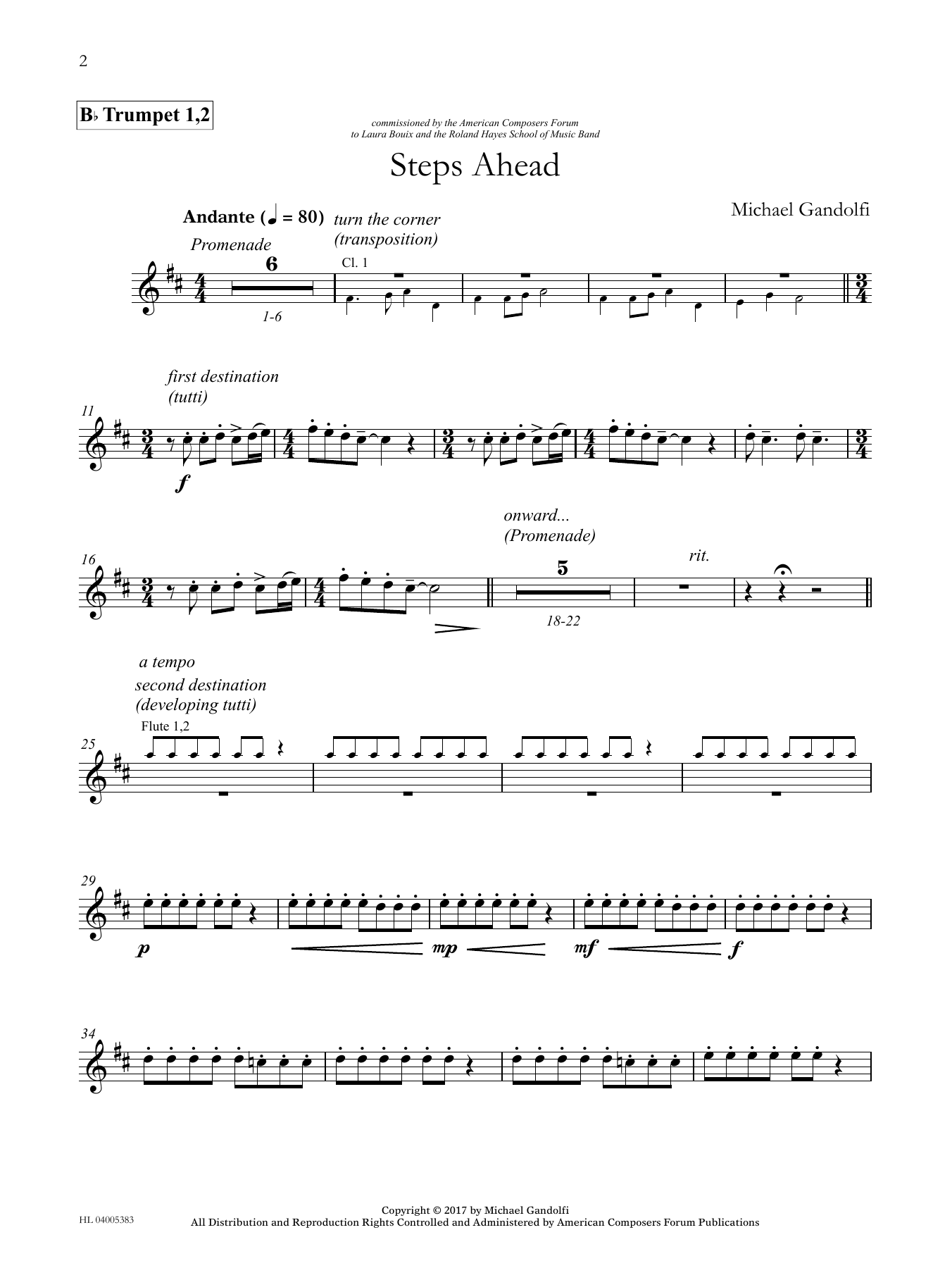 Michael Gandolfi Steps Ahead - Bb Trumpet 1,2 sheet music notes and chords arranged for Concert Band