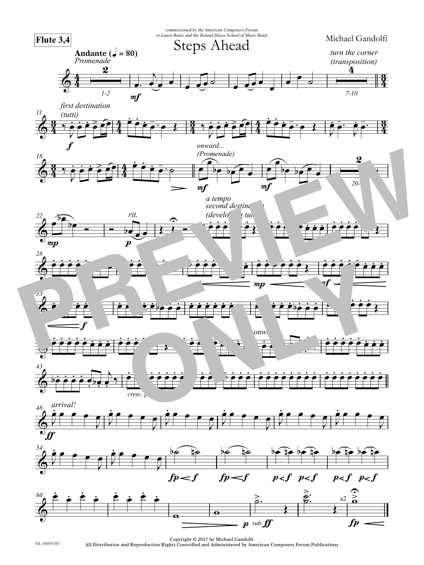 Michael Gandolfi Steps Ahead - Flute 3 & 4 sheet music notes and chords arranged for Concert Band