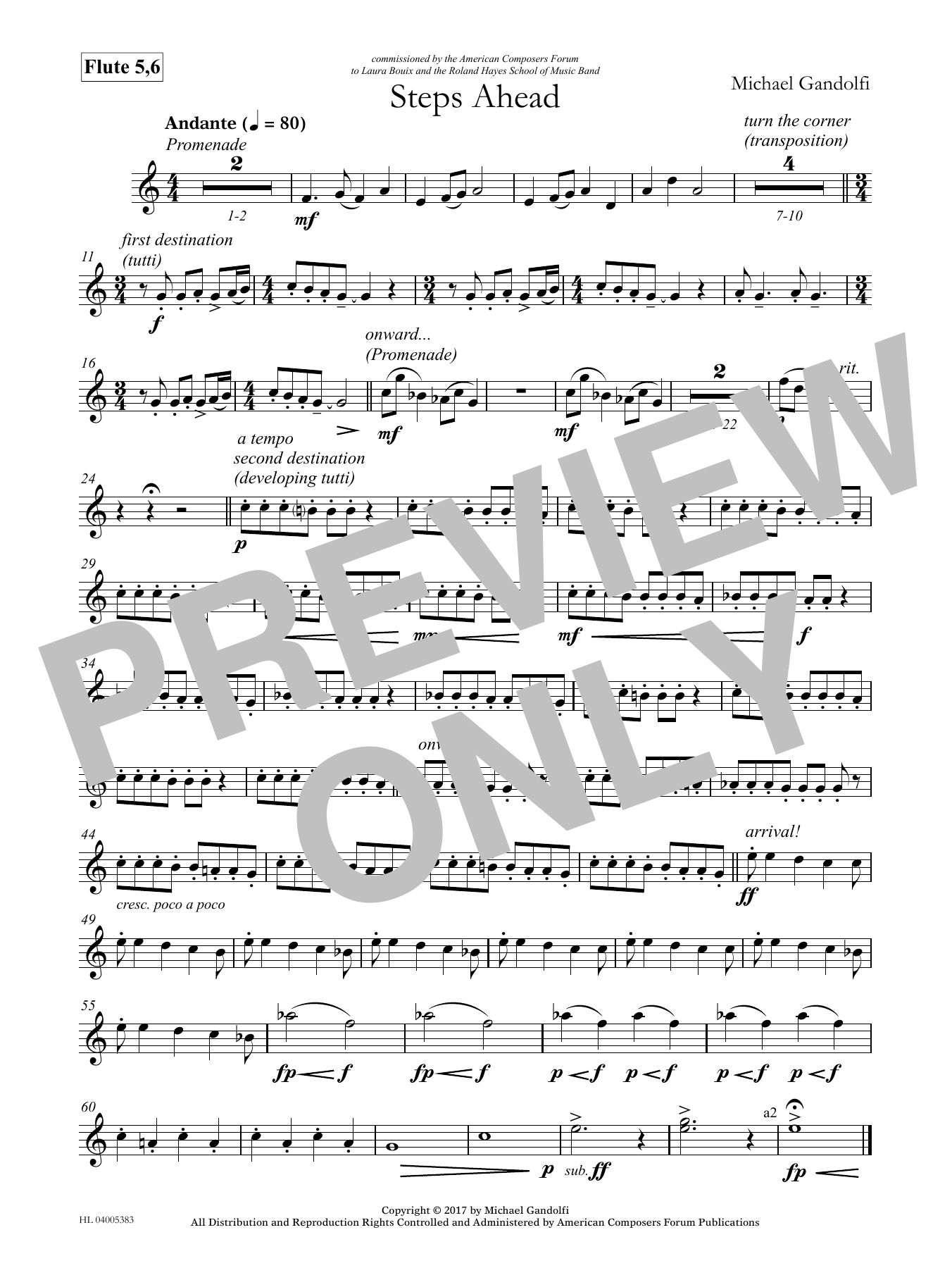 Michael Gandolfi Steps Ahead - Flute 5 & 6 sheet music notes and chords arranged for Concert Band