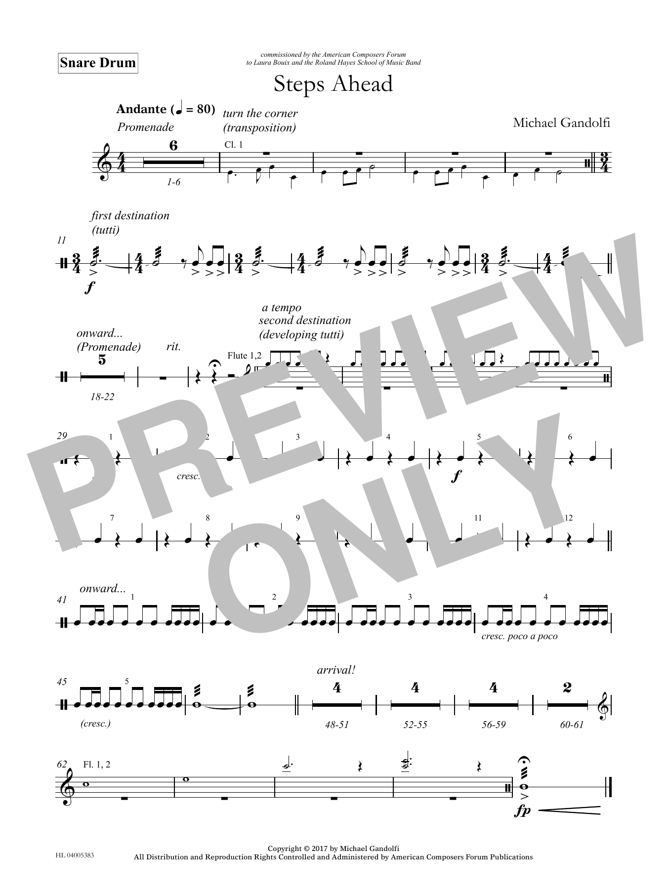 Michael Gandolfi Steps Ahead - Snare Drum sheet music notes and chords arranged for Concert Band