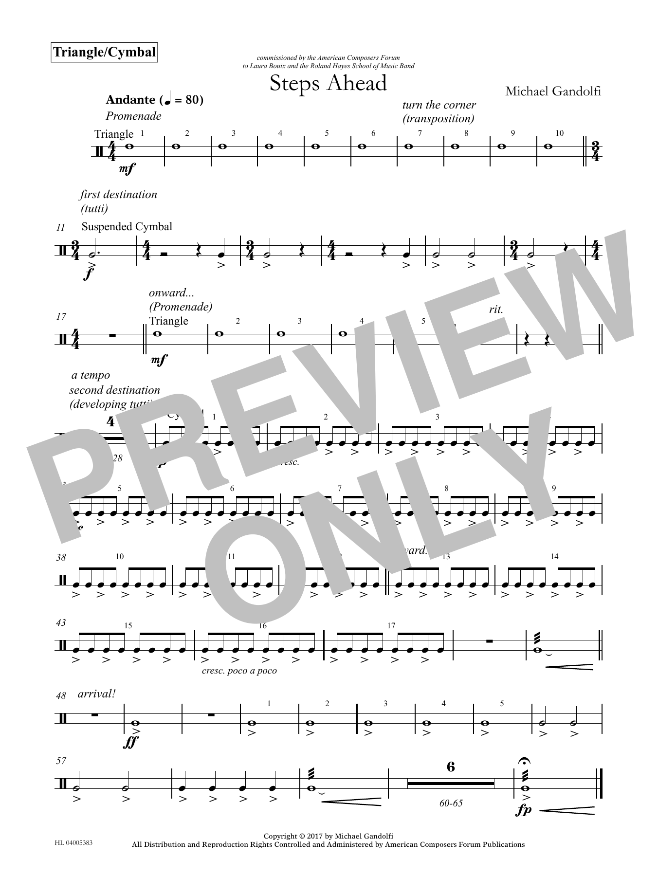 Michael Gandolfi Steps Ahead - Triangle/Cymbals sheet music notes and chords arranged for Concert Band