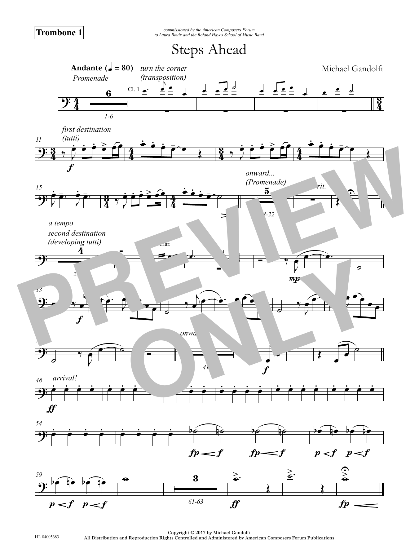 Michael Gandolfi Steps Ahead - Trombone 1 sheet music notes and chords arranged for Concert Band