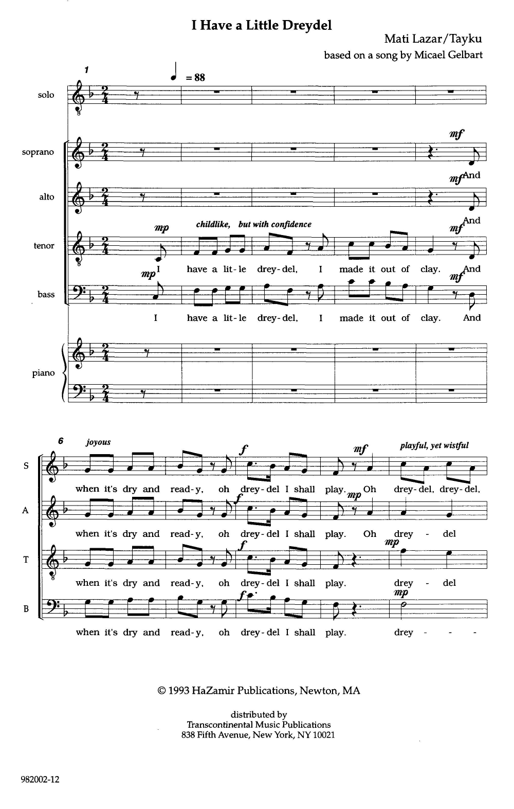 Michael Gelbart I Have a Little Dreydel (arr. Matthew Lazar and Tayku) sheet music notes and chords arranged for SATB Choir