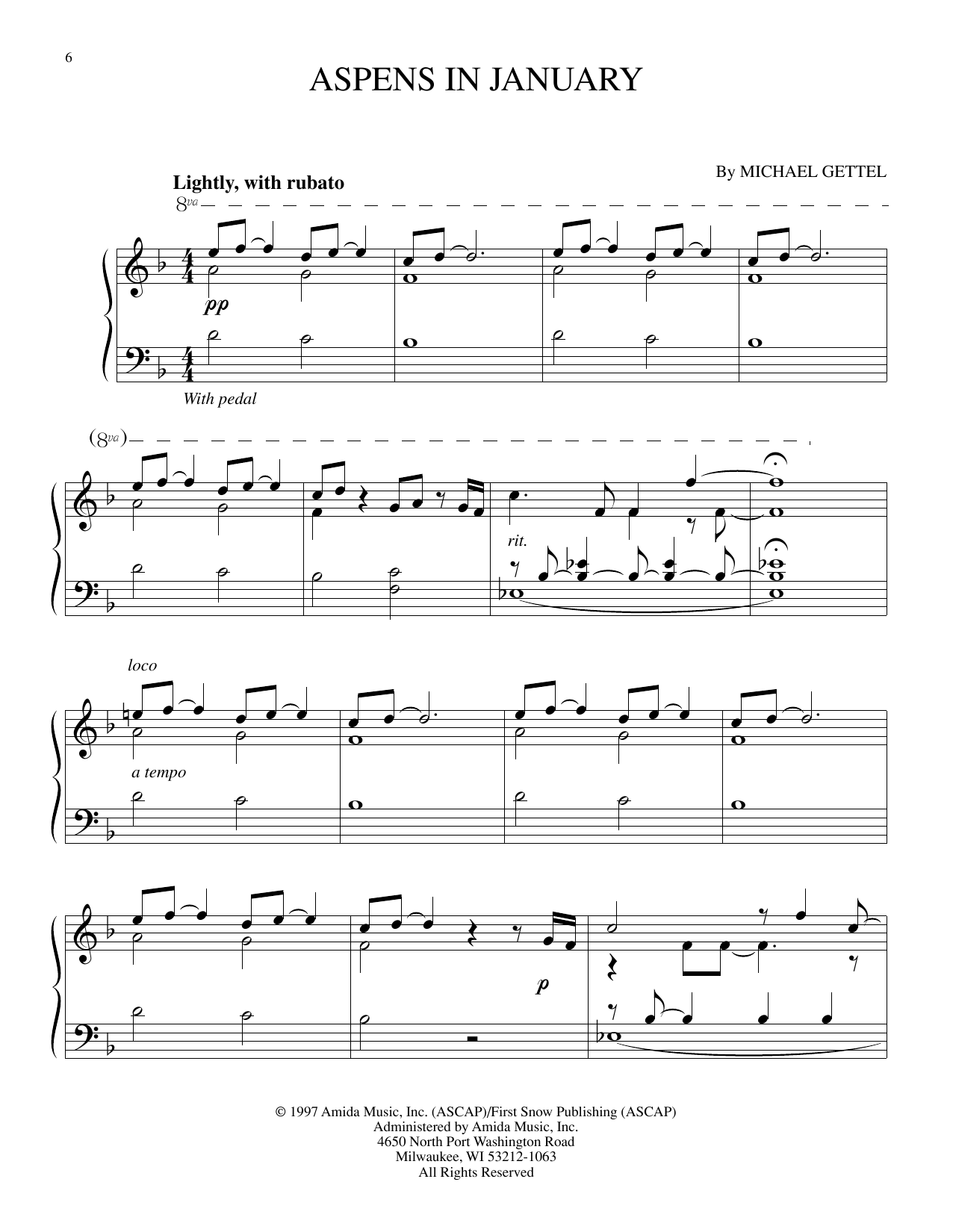 Michael Gettel Aspens In January sheet music notes and chords arranged for Piano Solo