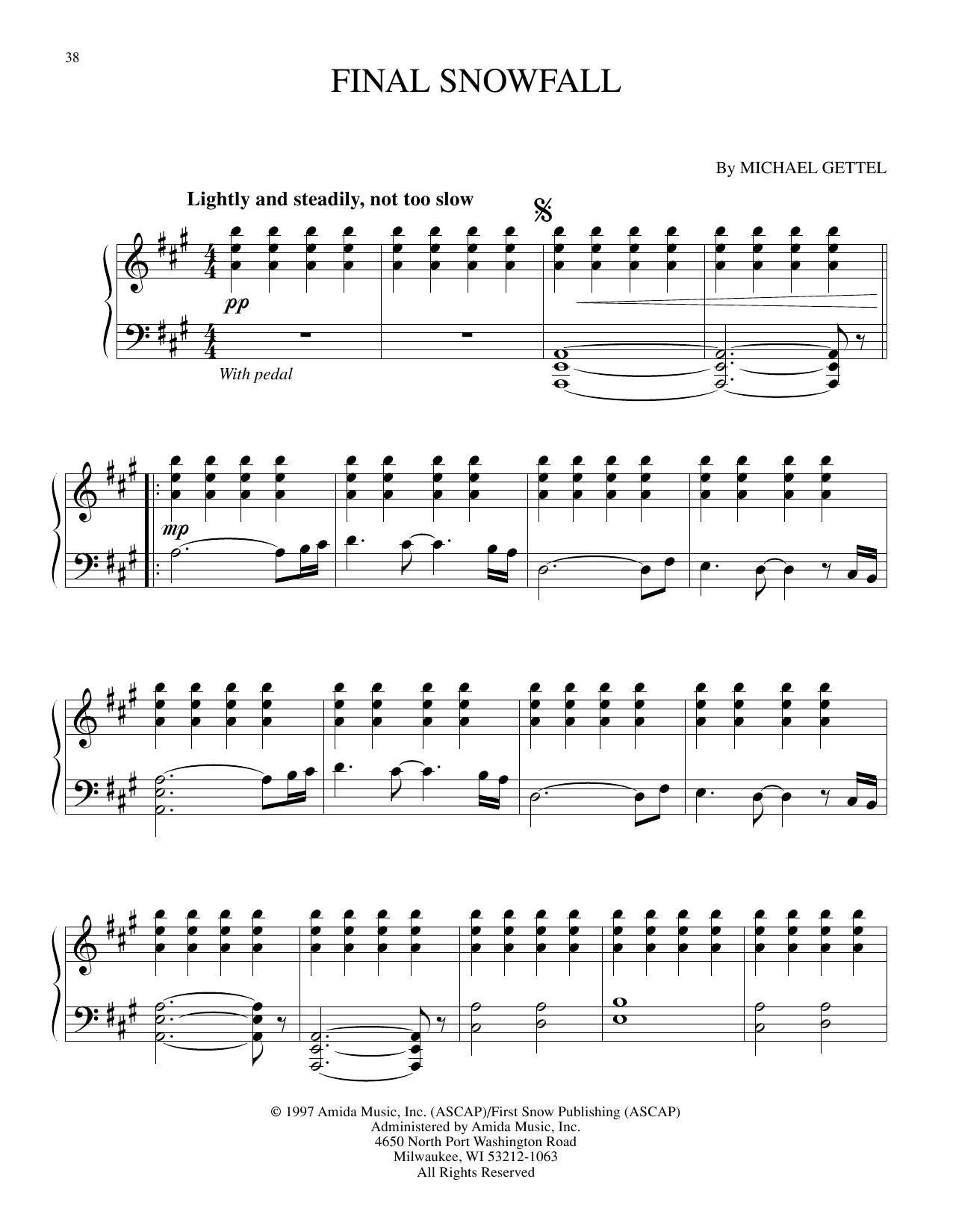 Michael Gettel Final Snowfall sheet music notes and chords arranged for Piano Solo