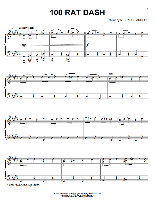 Michael Giacchino 100 Rat Dash sheet music notes and chords arranged for Piano Solo
