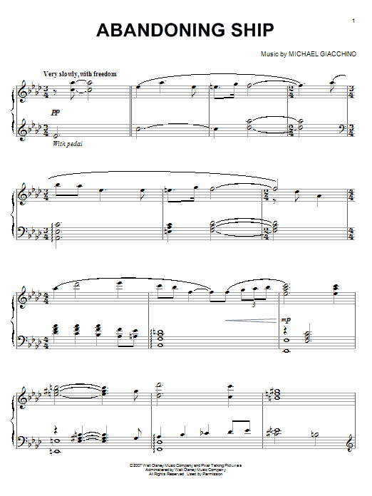 Michael Giacchino Abandoning Ship sheet music notes and chords arranged for Piano Solo