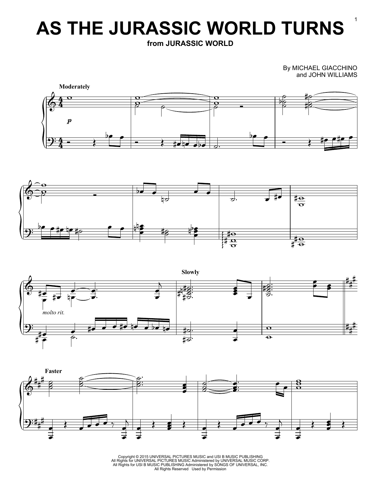 Michael Giacchino As The Jurassic World Turns sheet music notes and chords arranged for Piano Solo