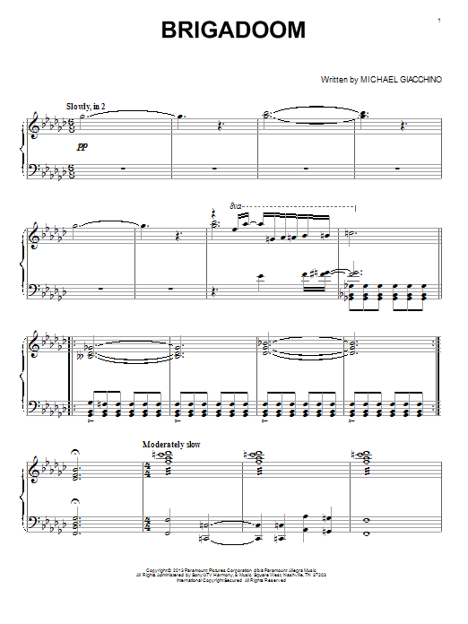 Michael Giacchino Brigadoom sheet music notes and chords arranged for Piano Solo