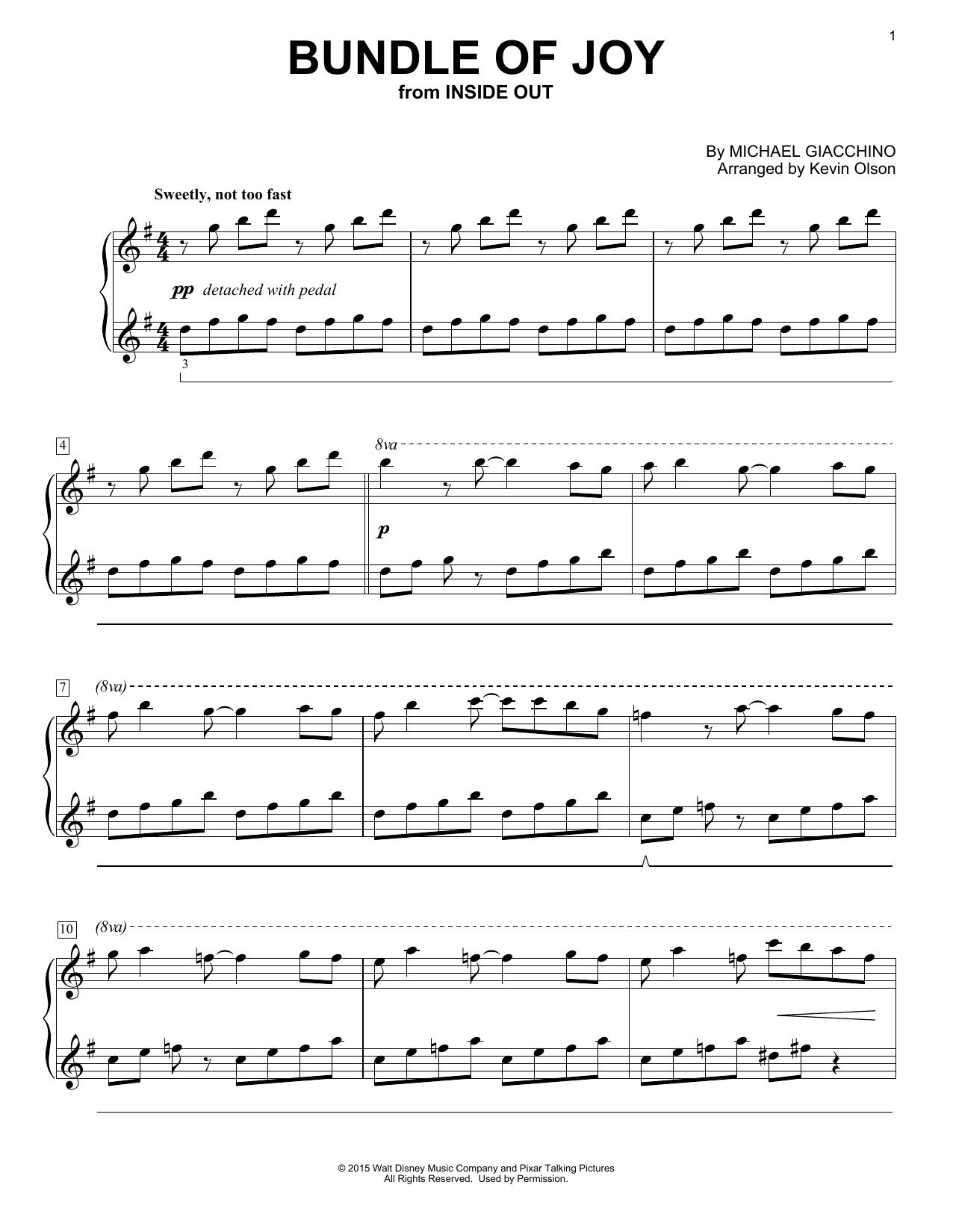Michael Giacchino Bundle Of Joy (from Inside Out) (arr. Kevin Olson) sheet music notes and chords arranged for Easy Piano Solo
