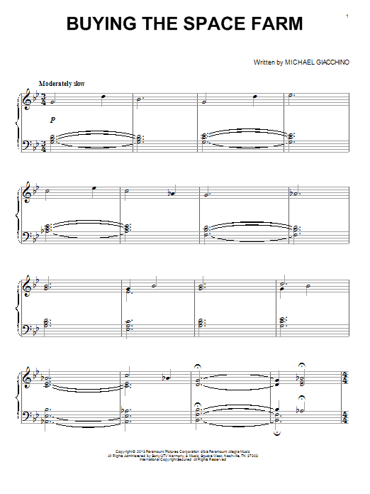 Michael Giacchino Buying The Space Farm sheet music notes and chords arranged for Piano Solo
