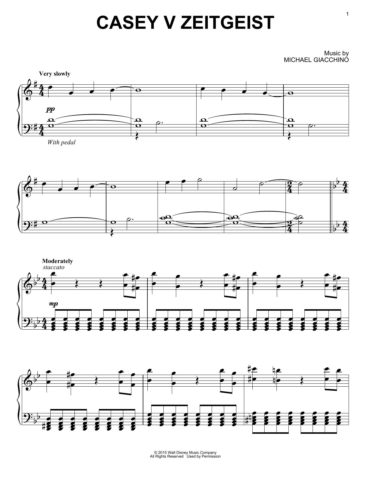 Michael Giacchino Casey V Zeitgeist sheet music notes and chords arranged for Piano Solo