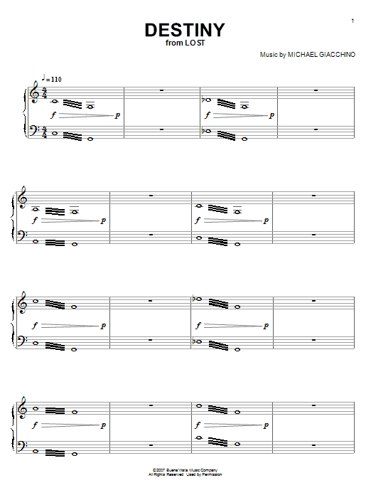 Michael Giacchino Destiny sheet music notes and chords arranged for Piano Solo