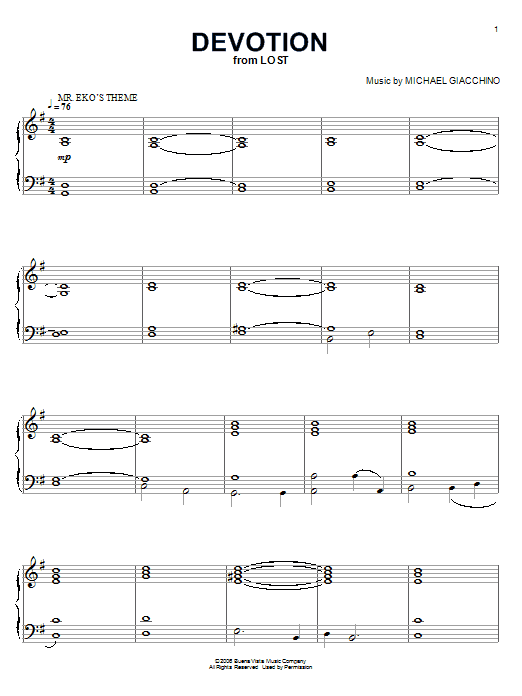 Michael Giacchino Devotion sheet music notes and chords arranged for Piano Solo