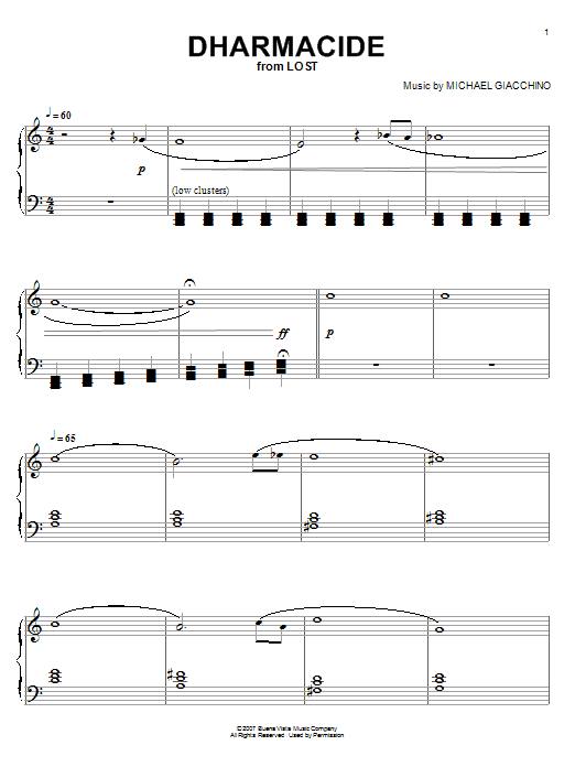 Michael Giacchino Dharmacide sheet music notes and chords arranged for Piano Solo