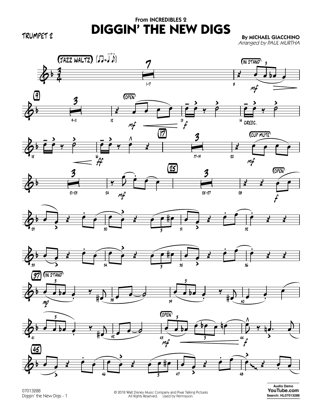 Michael Giacchino Diggin' the New Digs (from Incredibles 2) (arr. Paul Murtha) - Trumpet 2 sheet music notes and chords arranged for Jazz Ensemble