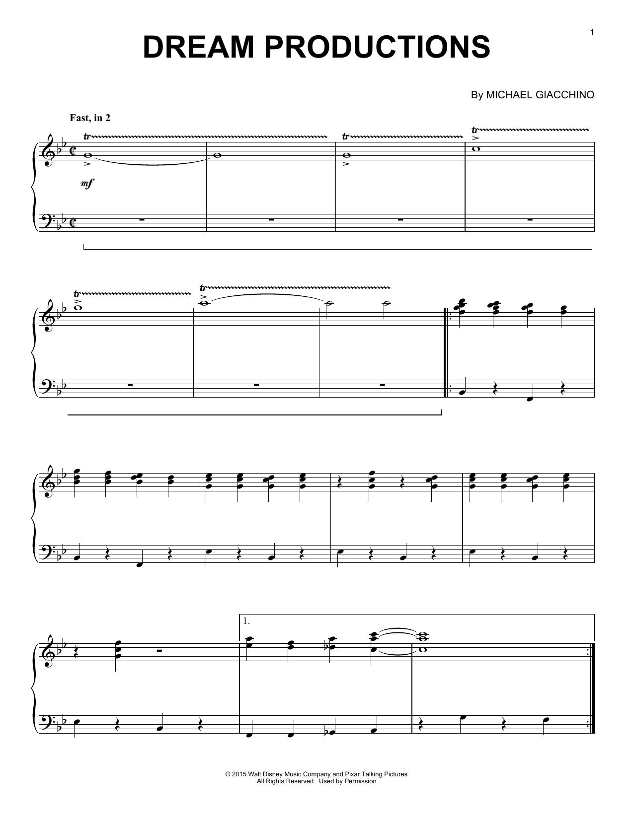 Michael Giacchino Dream Productions sheet music notes and chords arranged for Piano Solo
