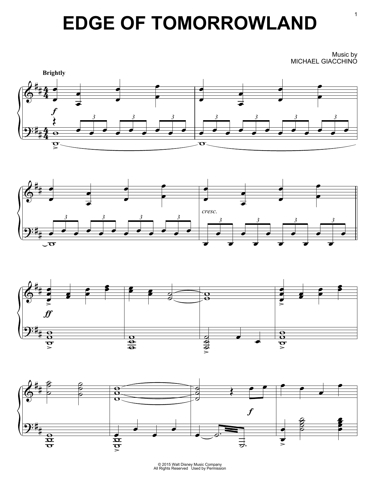 Michael Giacchino Edge Of Tomorrowland sheet music notes and chords arranged for Piano Solo