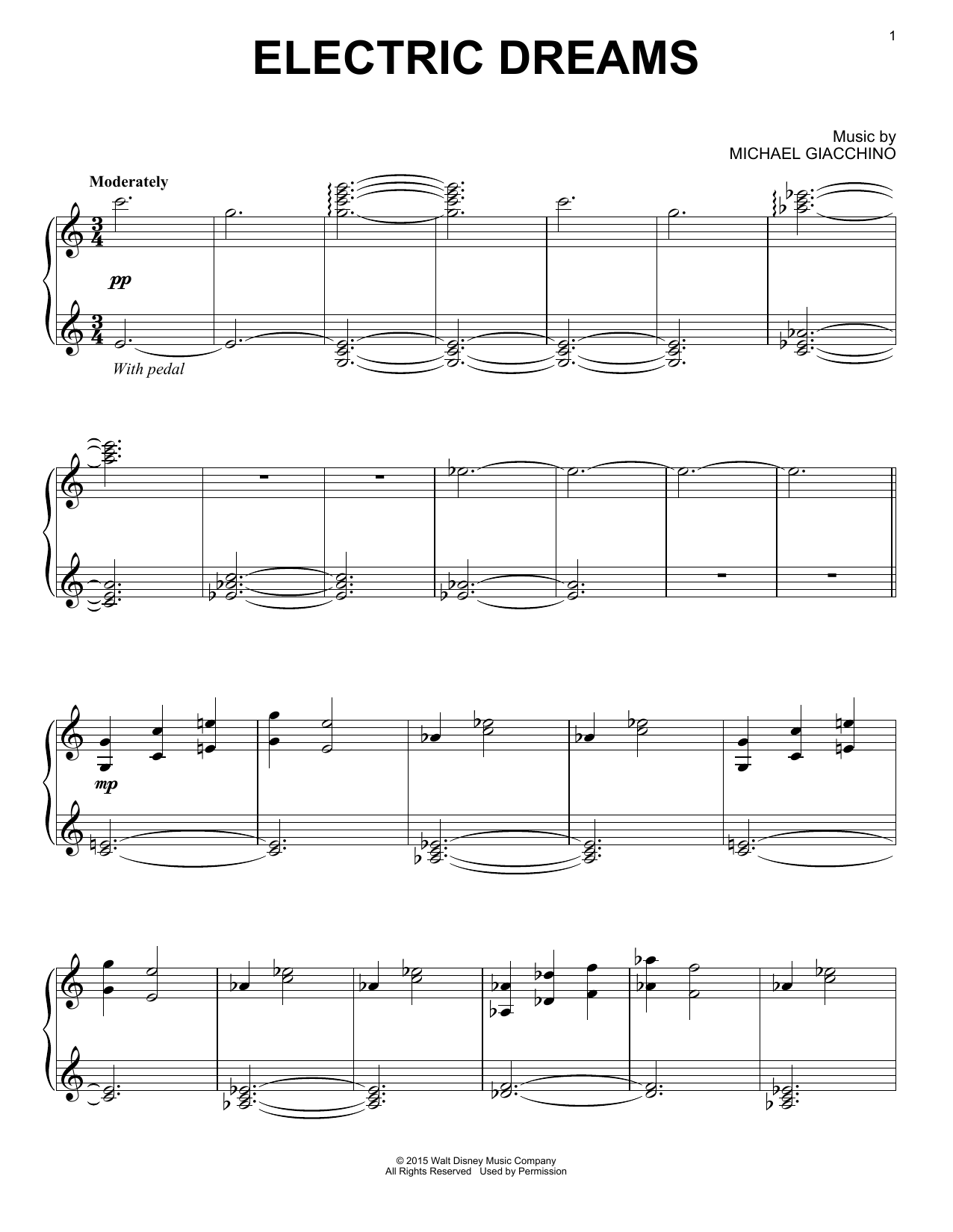 Michael Giacchino Electric Dreams sheet music notes and chords arranged for Piano Solo