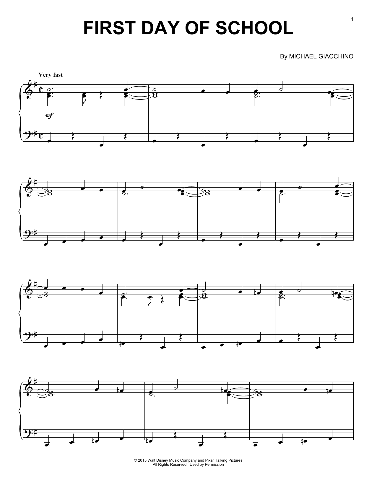 Michael Giacchino First Day Of School sheet music notes and chords arranged for Piano Solo