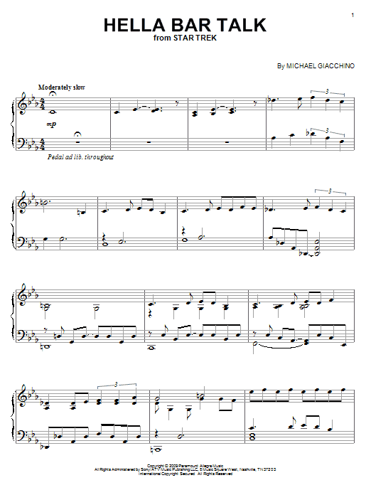 Michael Giacchino Hella Bar Talk sheet music notes and chords arranged for Piano Solo
