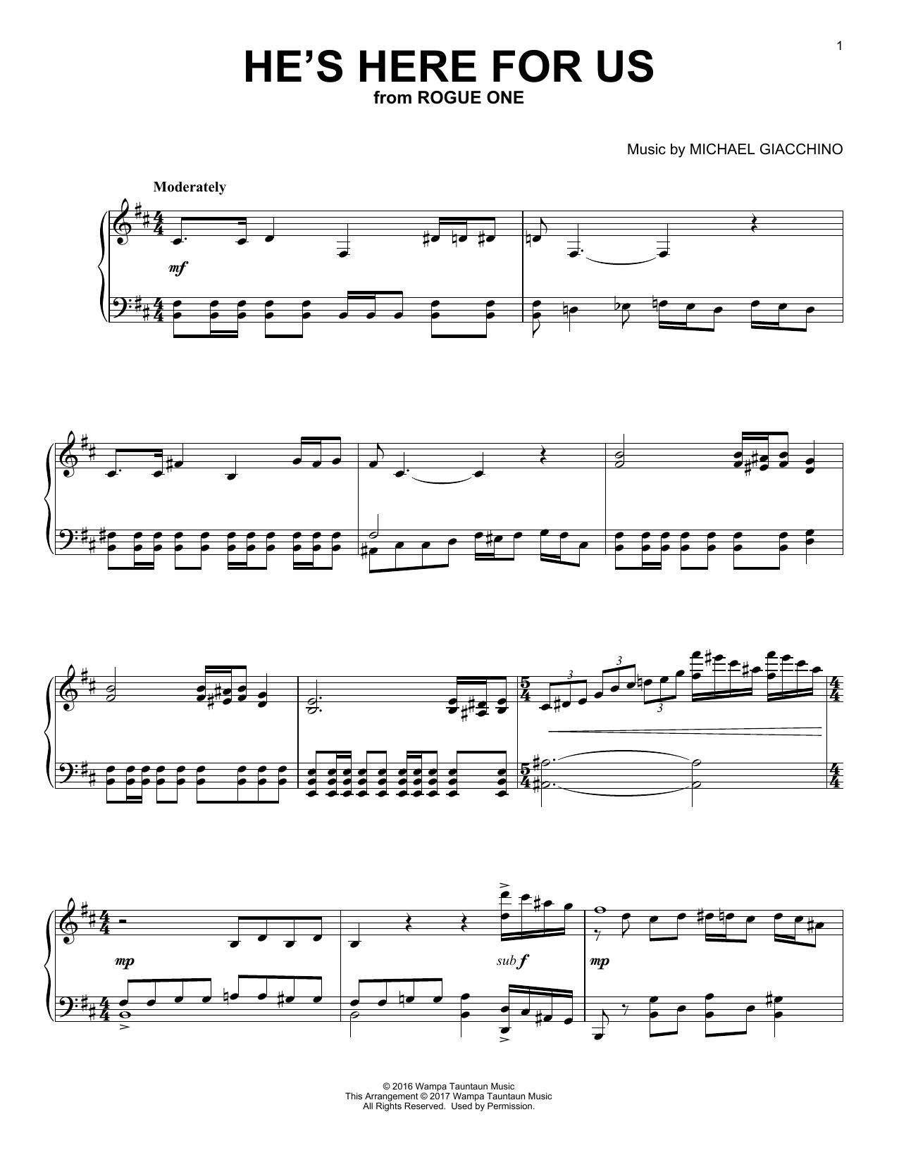 Michael Giacchino He's Here For Us sheet music notes and chords arranged for Piano Solo