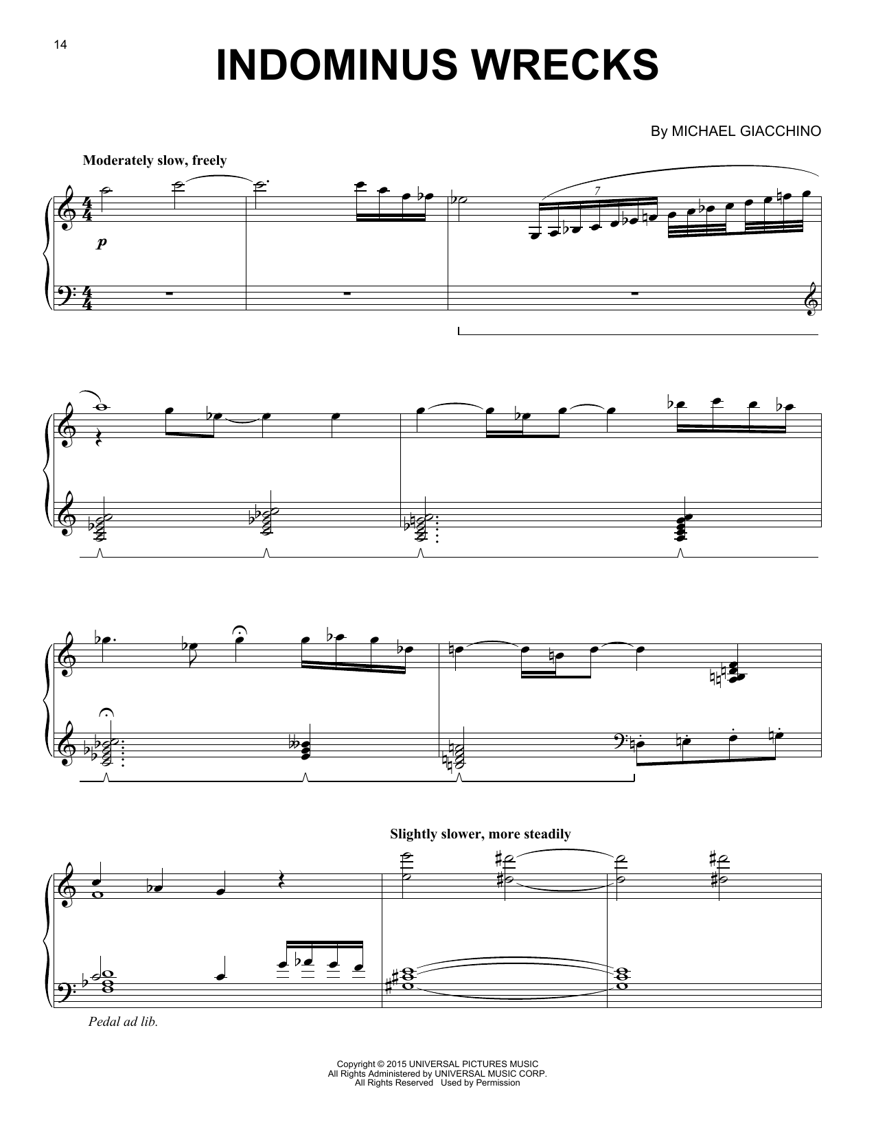 Michael Giacchino Indominus Wrecks sheet music notes and chords arranged for Piano Solo