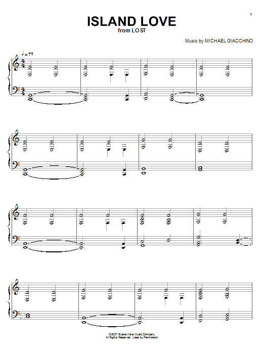 Michael Giacchino Island Love sheet music notes and chords arranged for Piano Solo