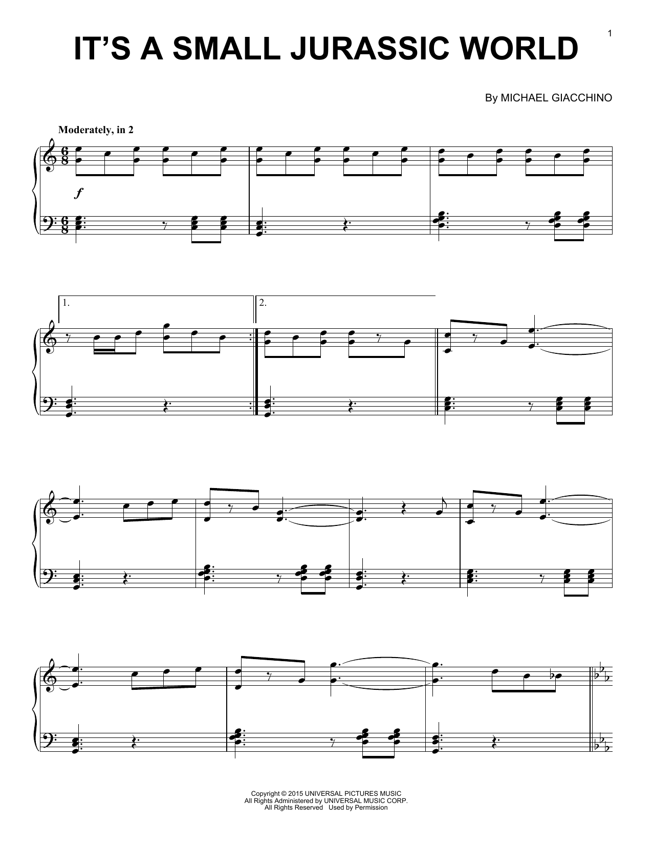 Michael Giacchino It's A Small Jurassic World sheet music notes and chords arranged for Piano Solo