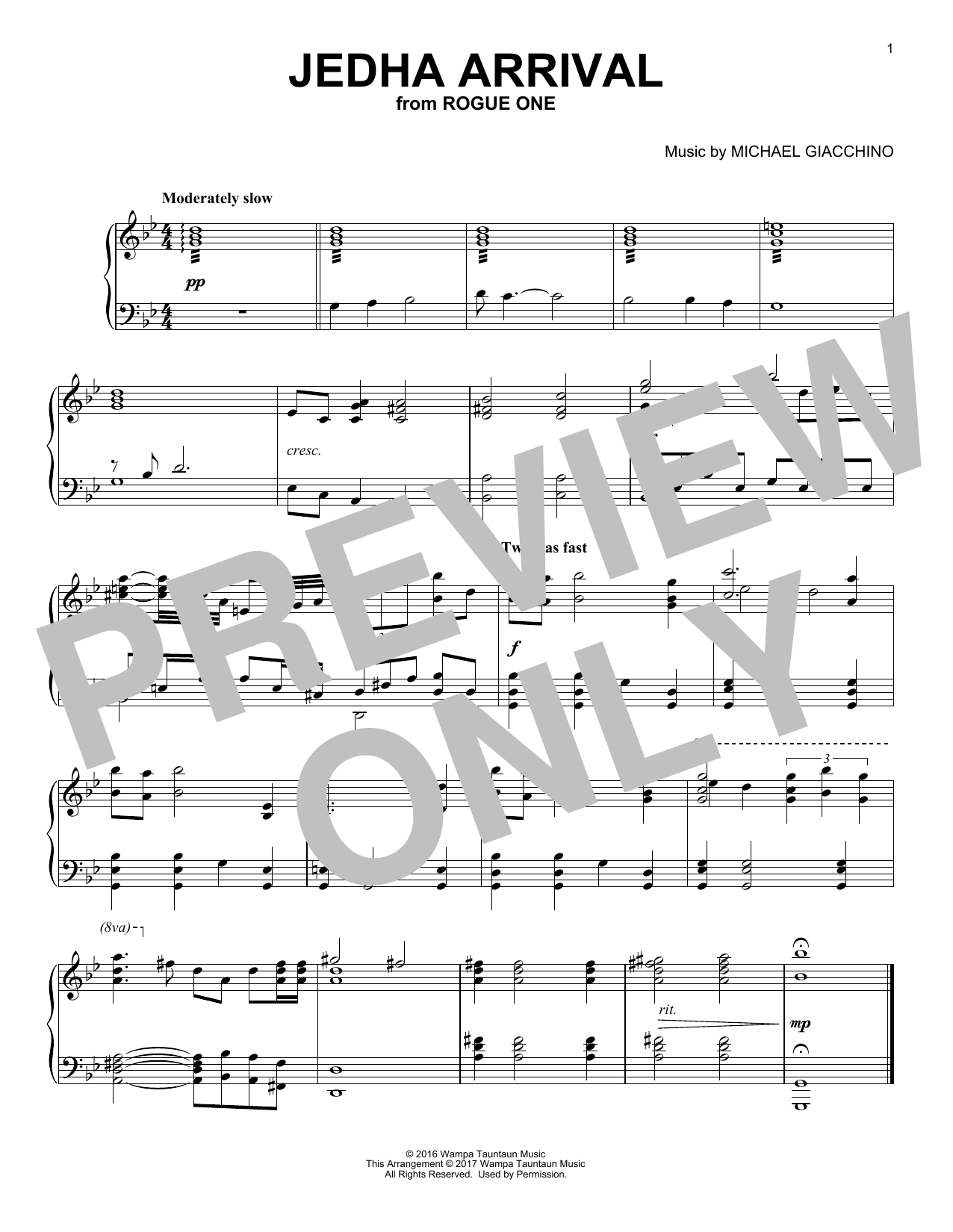 Michael Giacchino Jedha Arrival sheet music notes and chords arranged for Easy Piano