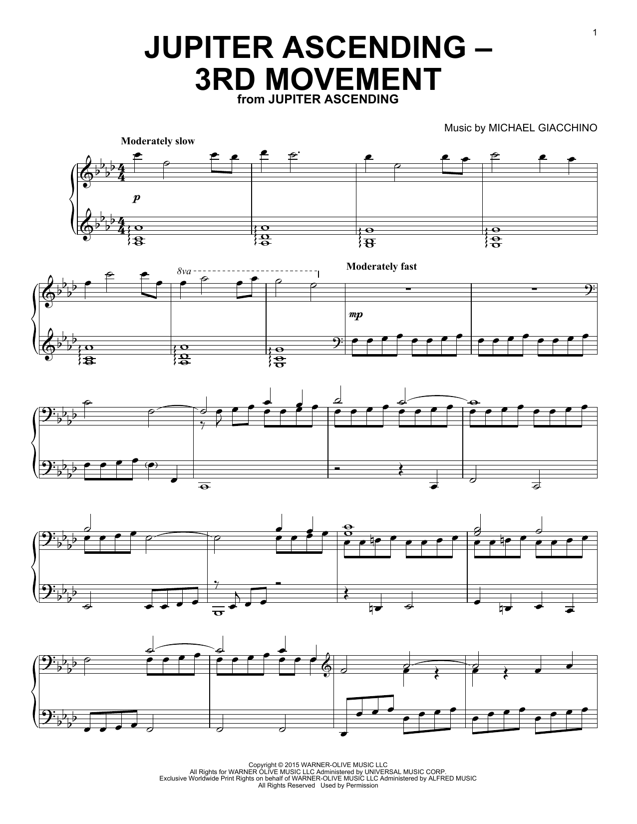 Michael Giacchino Jupiter Ascending - 3rd Movement (from Jupiter Ascending) sheet music notes and chords arranged for Piano Solo