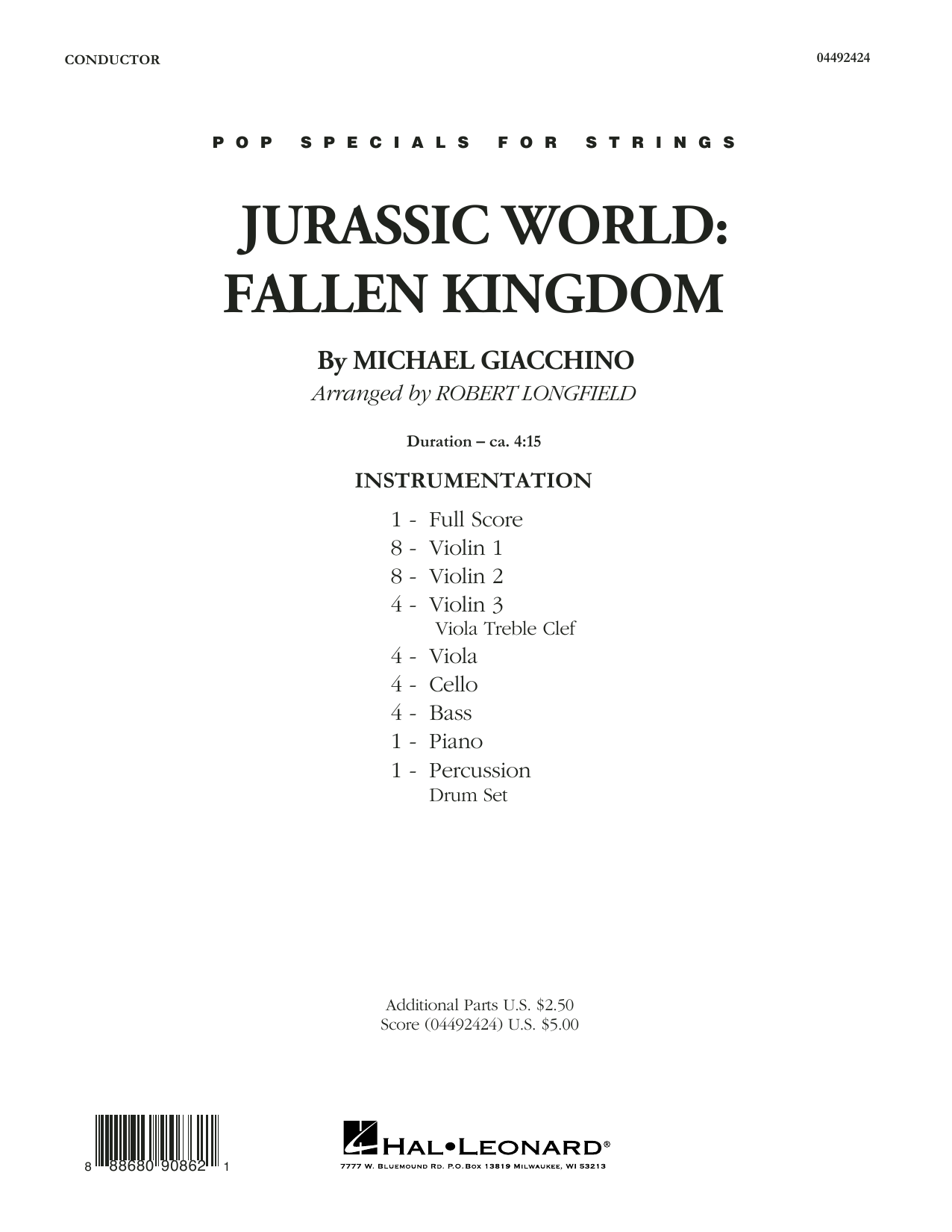Michael Giacchino Jurassic World: Fallen Kingdom (arr. Robert Longfield) - Conductor Score (Full Score) sheet music notes and chords arranged for Orchestra
