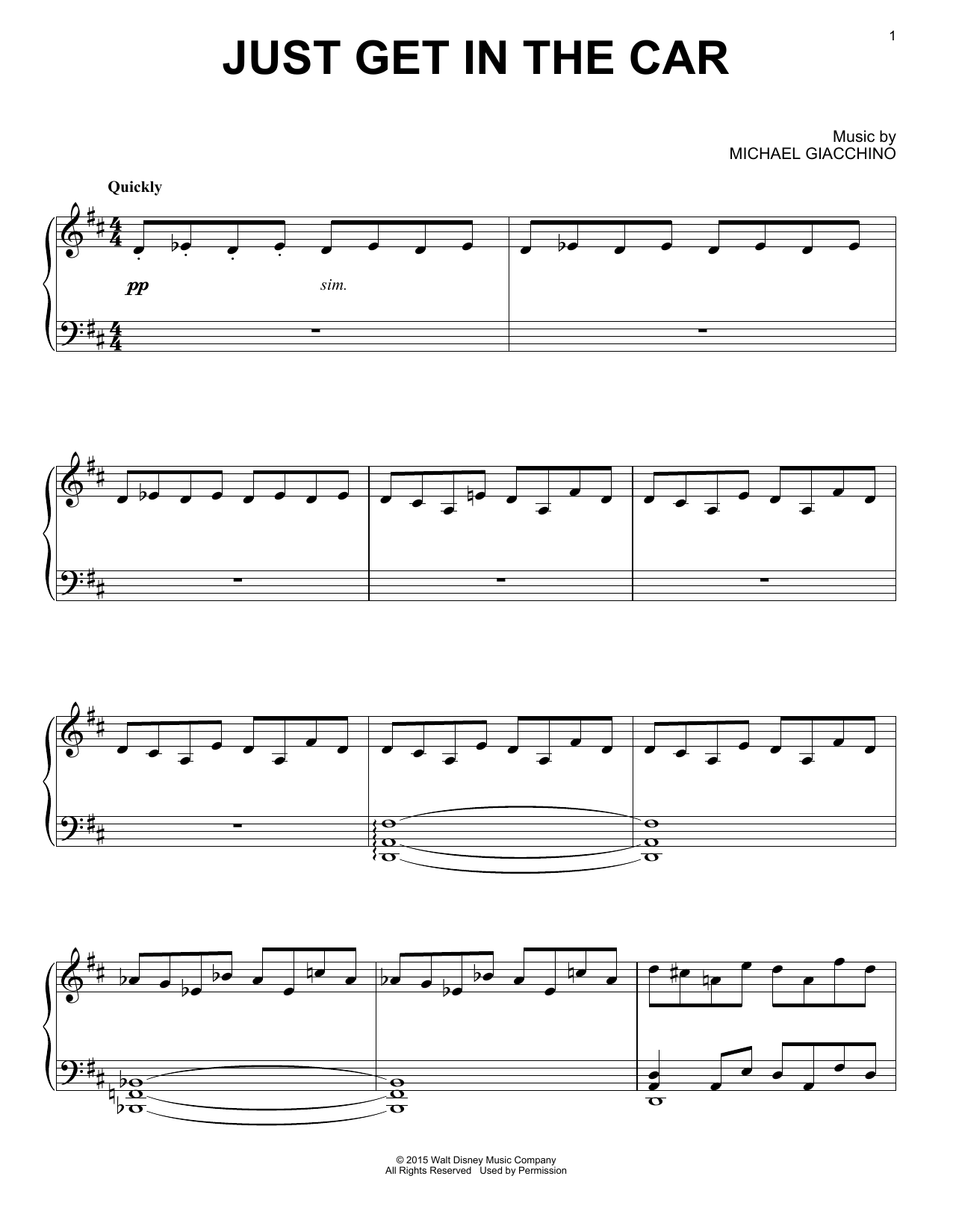 Michael Giacchino Just Get In The Car sheet music notes and chords arranged for Piano Solo
