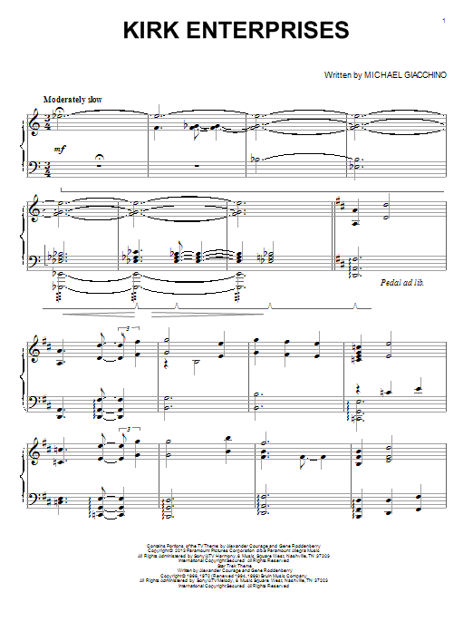 Michael Giacchino Kirk Enterprises sheet music notes and chords arranged for Piano Solo