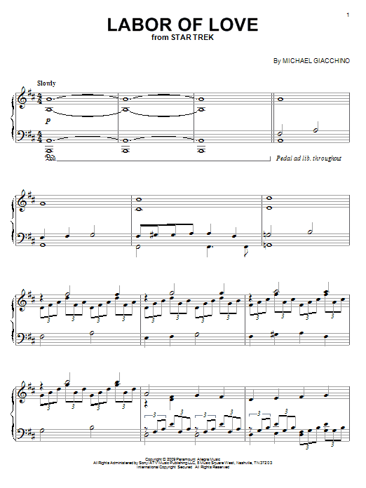 Michael Giacchino Labor Of Love sheet music notes and chords arranged for Piano Solo