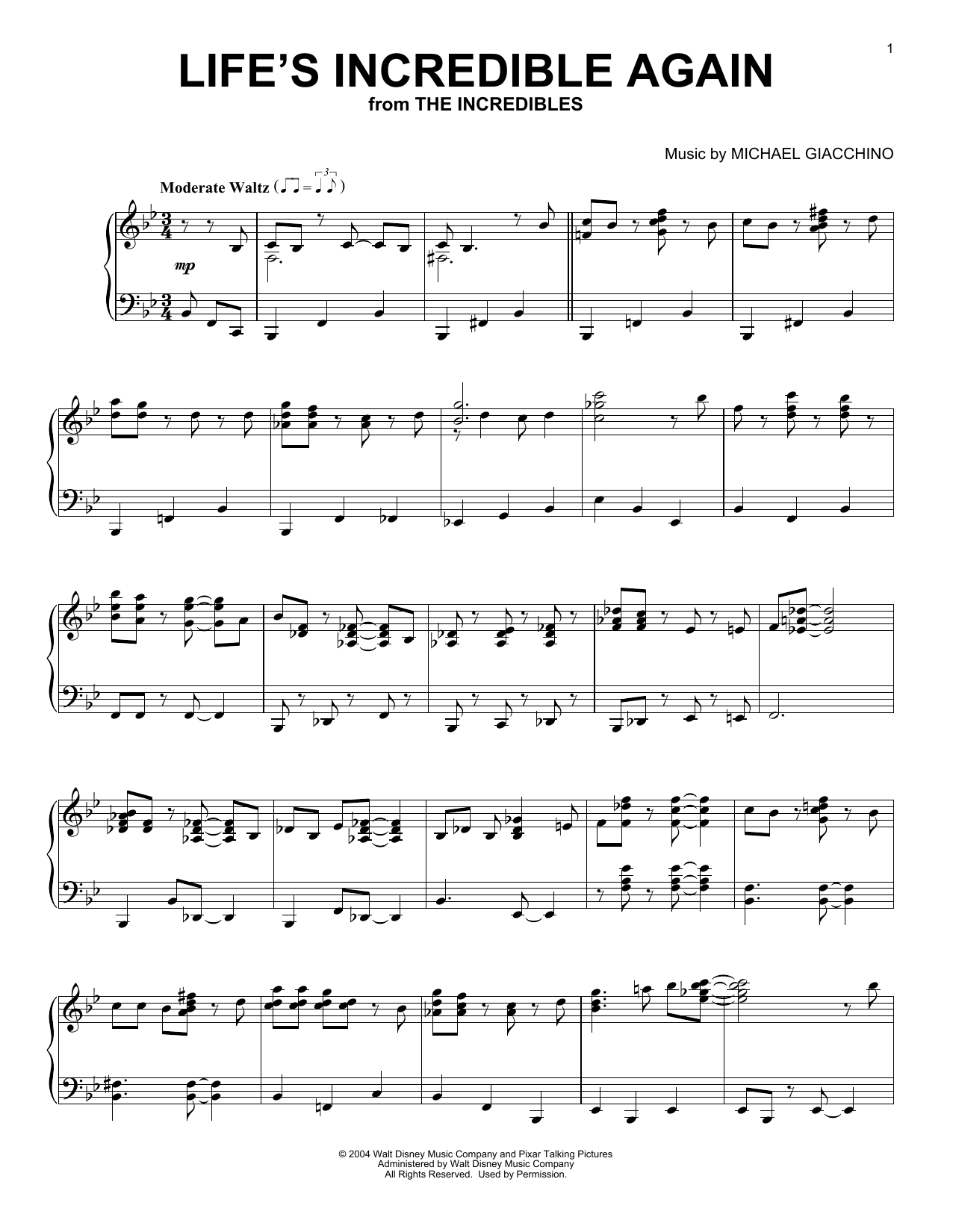 Michael Giacchino Life's Incredible Again sheet music notes and chords arranged for Piano Solo