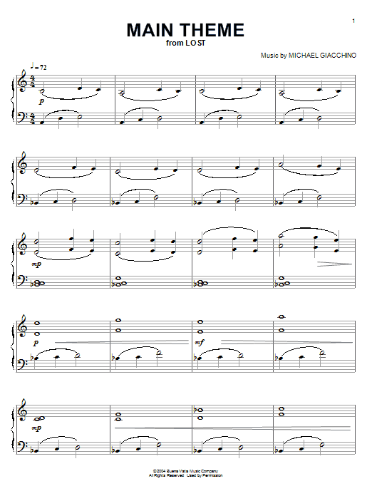 Michael Giacchino Lost End Credits sheet music notes and chords arranged for Piano Solo