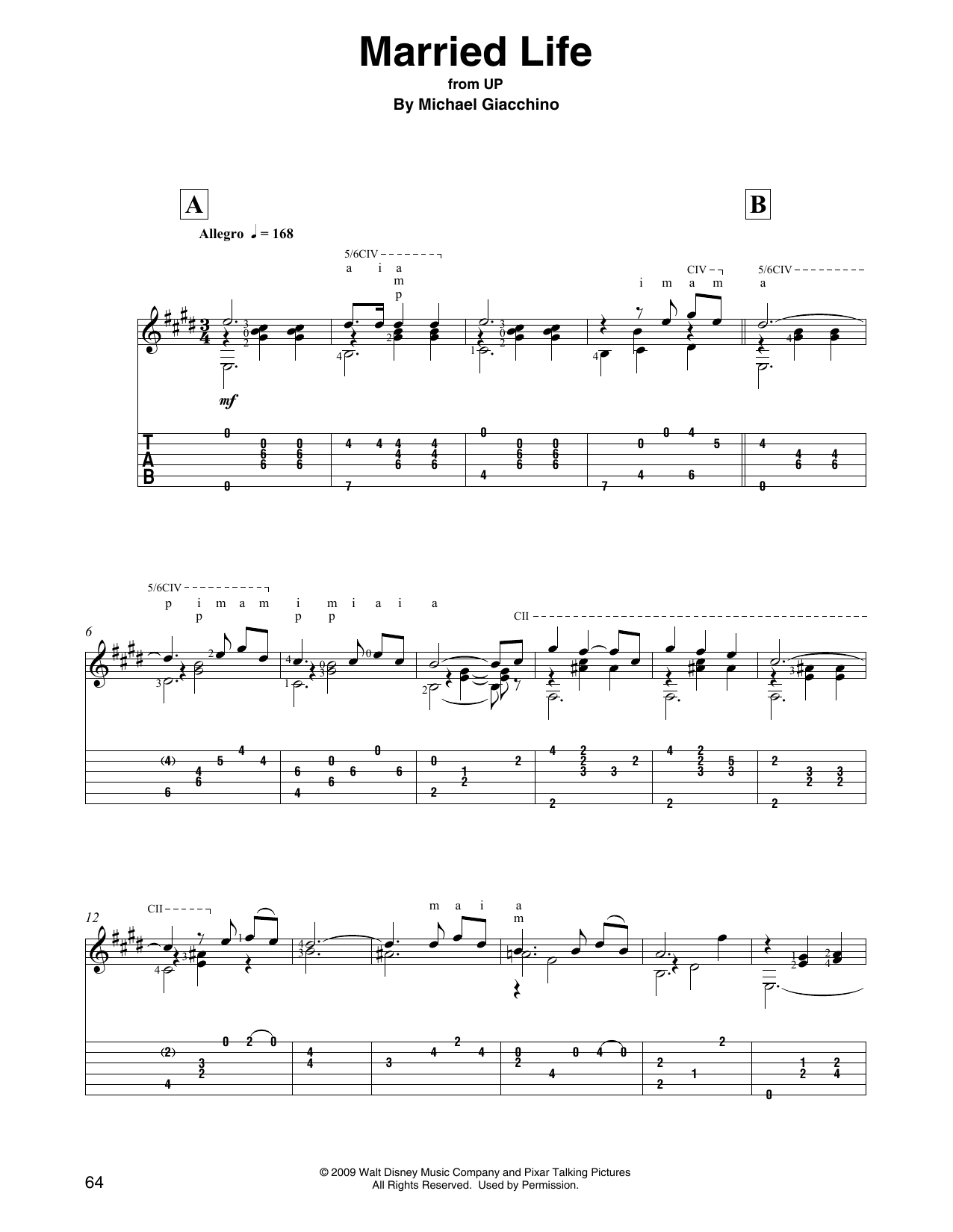 Michael Giacchino Married Life (from Up) sheet music notes and chords arranged for Solo Guitar