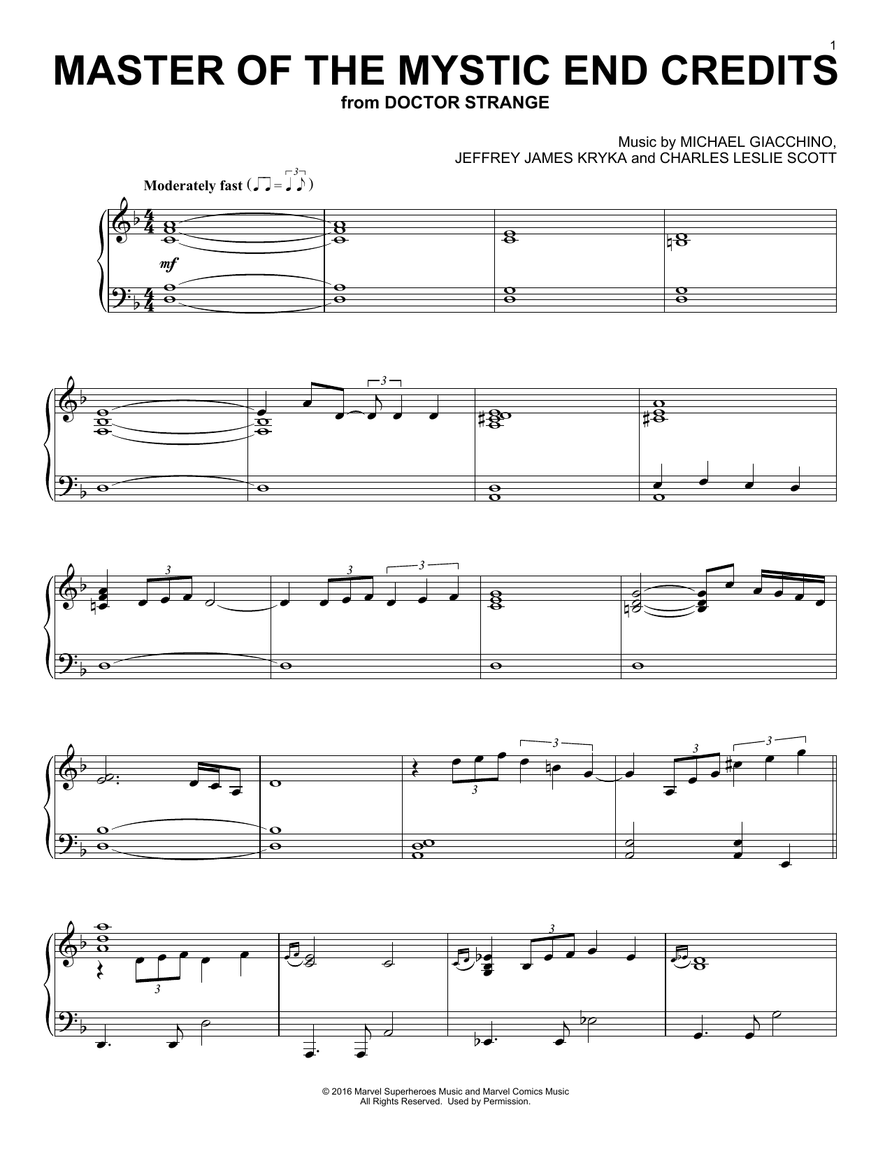 Michael Giacchino Master Of The Mystic End Credits (from Doctor Strange) sheet music notes and chords arranged for Piano Solo
